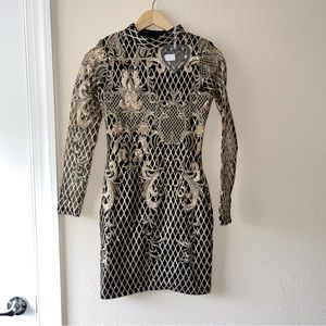 NWT High Neck Sequin Black and Gold Embroidery Dress - Size 4